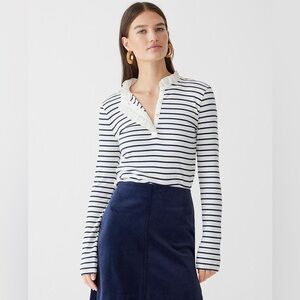 Jcrew Ruffle-collar long-sleeve shirt in striped vintage rib
